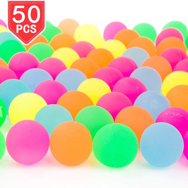 PROLOSO 50 Pcs Bouncy Balls Glow in The Dark Bouncing Rubber Ball Pet Toys Bright Neon Colors 1.25" - Image 2